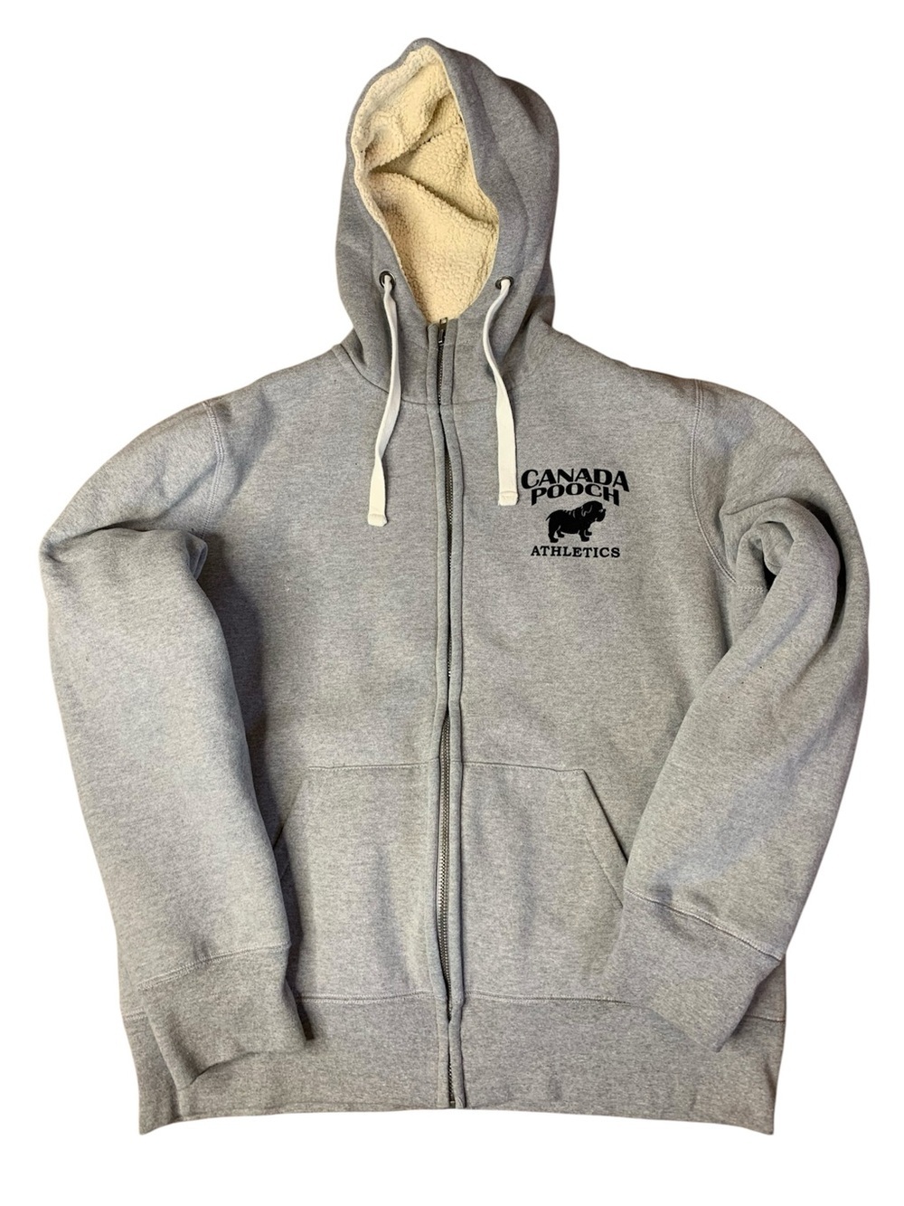 Canada Pooch Athletics Grey Sherpa-Lined Zip-Up Hoodie – Size Large